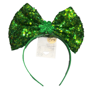 St. Patrick's Day Shamrock Sparkling Green Sequin Hair Headband Bow NWT